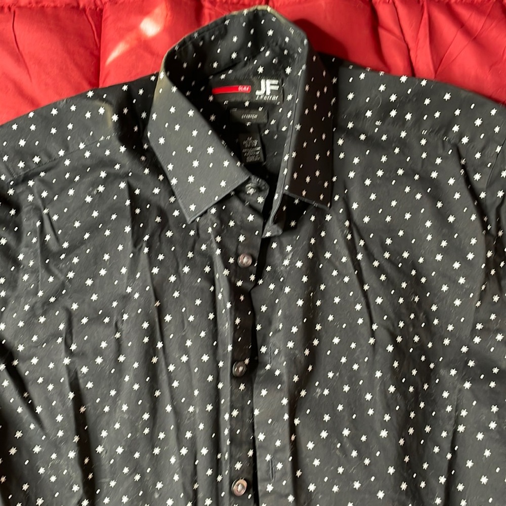 J. Ferrar Stretch Dress Shirt! Size 15-15/12. Black with White Stars!